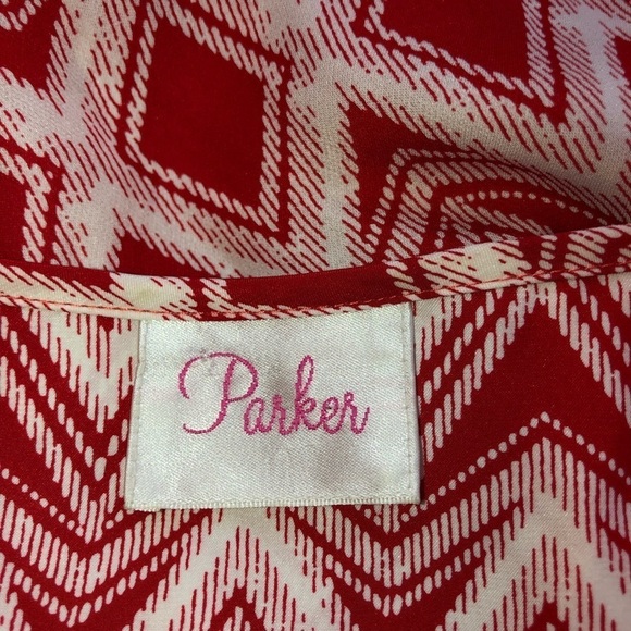 PARKER Marissa Blouse in Silk Crimson Geo Long Sleeve Sz M - Picture 11 of 14